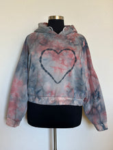 Load image into Gallery viewer, Women’s XXL Slouchy Cropped Hoodie with Heart in Pink &amp; Gray
