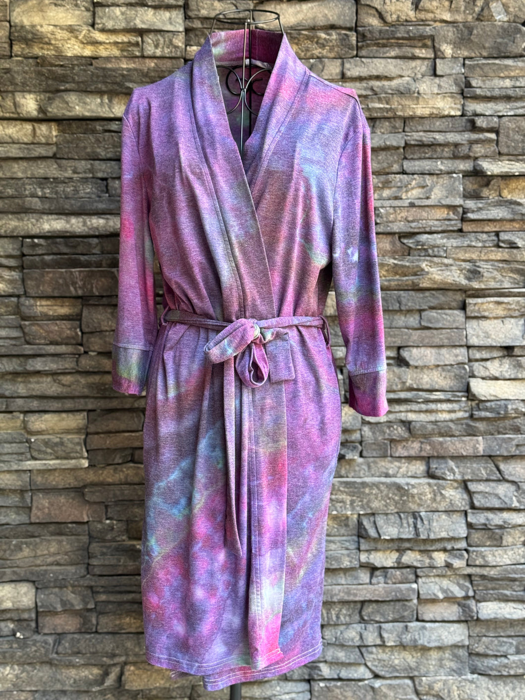 Women’s Small Geode Knee-Length 3/4 Sleeve Robe in ‘Mermaid Tail’