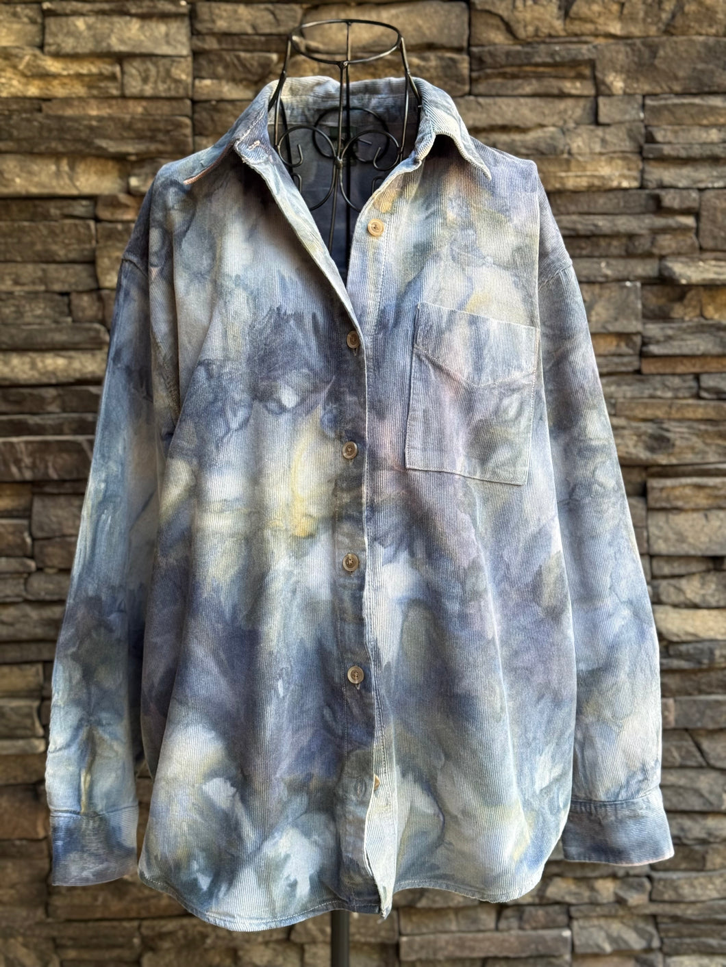 Women’s Small (oversized fit so it fits like a medium) Corduroy Button Down Long Sleeved Shirt with Pocket in ‘Pillars of Creation’