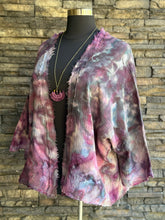 Load image into Gallery viewer, Women’s L (but can fit up to a 2X) Loose Geode Cotton Gauze Kimono with Frayed Hems &amp; 3/4 Sleeves in ‘Black Cherry Storm’

