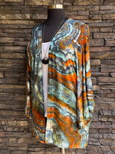 Load image into Gallery viewer, Women’s Medium (can fit a large, too) Geode Hand-sewn Bell Sleeved Kimono with Pockets in ‘Boulder Turquoise’
