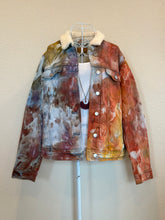 Load image into Gallery viewer, Custom Ice Dyed Sherpa Lined Denim Jacket in ‘Rustic Rainbow’ for Jennifer
