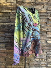 Load image into Gallery viewer, Women’s Small (runs big—fits like a M/L) Reverse Geode V-Neck Pullover Sweatshirt with Tie Sleeve Cuffs in ‘Abalone’
