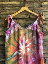 Load image into Gallery viewer, Women’s Large Crinkle Cotton Gauze Jumpsuit with Tie Shoulder Straps and Pockets in ‘Gypsy Spirit’ Spiral
