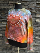 Load image into Gallery viewer, Women’s XL Heart Pullover Sweatshirt with Thumbholes &amp; Pockets in ‘Rustic Rainbow’
