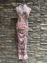 Load image into Gallery viewer, Women’s Small Geode Mockneck Bodycon Maxi Dress with Side Ruching in ‘Smoke &amp; Roses’
