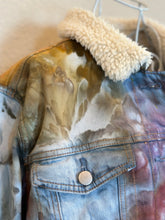 Load image into Gallery viewer, Custom Ice Dyed Sherpa Lined Denim Jacket in ‘Rustic Rainbow’ for Jennifer
