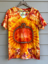 Load image into Gallery viewer, Unisex Large V-Neck Liquid &amp; Ice Dyed Pumpkin T-Shirt
