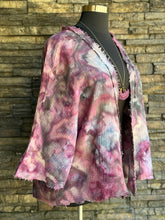 Load image into Gallery viewer, Women’s L (but can fit up to a 2X) Loose Geode Cotton Gauze Kimono with Frayed Hems &amp; 3/4 Sleeves in ‘Black Cherry Storm’
