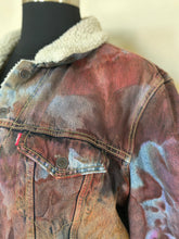 Load image into Gallery viewer, Custom Ice Dyed Upcycled Levi’s Sherpa Lined Jacket in ‘Rustic Rainbow’ for Meredith
