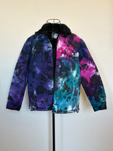 Load image into Gallery viewer, Women’s XS Upcycled Reversed Ice Dyed Sherpa Lined Denim Jacket in ‘Galaxy’
