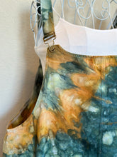 Load image into Gallery viewer, Women’s XL Cotton Linen Overall Shorts in ‘Teal &amp; Gold’
