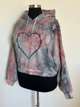 Load image into Gallery viewer, Women’s XXL Slouchy Cropped Hoodie with Heart in Pink &amp; Gray
