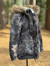 Load image into Gallery viewer, Women’s Size 10 (Fits like a Medium/Large) Upcycled Sherpa Lined Parka Jacket with Faux Fur Hood in ‘Raven Rose’
