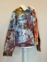 Load image into Gallery viewer, Custom Ice Dyed Sherpa Lined Denim Jacket in ‘Rustic Rainbow’ for Jennifer
