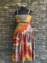 Load image into Gallery viewer, Custom 2 Piece Geode Linen/Rayon Bralette &amp; Midi Skirt Set in ‘Rustic Rainbow’ for Shellby
