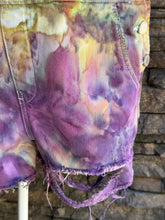 Load image into Gallery viewer, Women’s Size 28 Distressed Denim Overall Shorts in ‘Sugar Plum’
