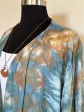 Load image into Gallery viewer, Women’s 2X 100% Rayon Waterfall Kimono Jacket in ‘Teal Gold’
