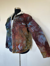 Load image into Gallery viewer, Custom Ice Dyed Upcycled Levi’s Sherpa Lined Jacket in ‘Rustic Rainbow’ for Meredith
