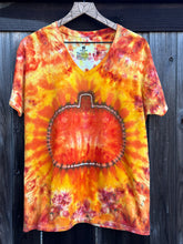 Load image into Gallery viewer, Unisex Large V-Neck Liquid &amp; Ice Dyed Pumpkin T-Shirt
