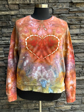 Load image into Gallery viewer, Women’s XXL (can fit an XL, too) Heart Pullover Sweatshirt with Thumbholes &amp; Pockets in ‘Rustic Rainbow’
