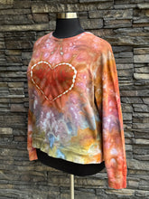 Load image into Gallery viewer, Women’s XXL (can fit an XL, too) Heart Pullover Sweatshirt with Thumbholes &amp; Pockets in ‘Rustic Rainbow’
