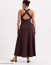 Load image into Gallery viewer, Women’s XL Pact Organic Cotton Geode Fit &amp; Flare Open Criss-Cross Back Maxi Dress with Pockets in ‘Rustic Rainbow’
