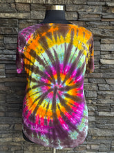 Load image into Gallery viewer, Women’s 2XL V-Neck Rayon T-Shirt in ‘Sunset Spiral’
