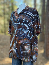 Load image into Gallery viewer, Custom Geode 100% Rayon Button Up Short Sleeve Shirt in ‘Turkey Tail Mushroom’ for Scot

