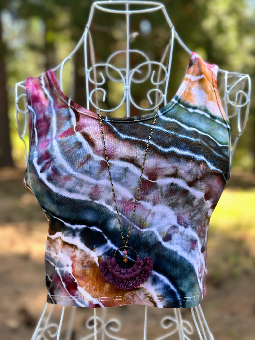 Women’s Medium Geode Cropped Tank Top in ‘Pinot Sage & Teal’