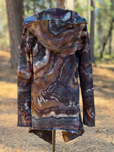 Load image into Gallery viewer, Custom Reverse Geode Hooded Cardigan in ‘Turkey Tail Mushroom’ for Lynne
