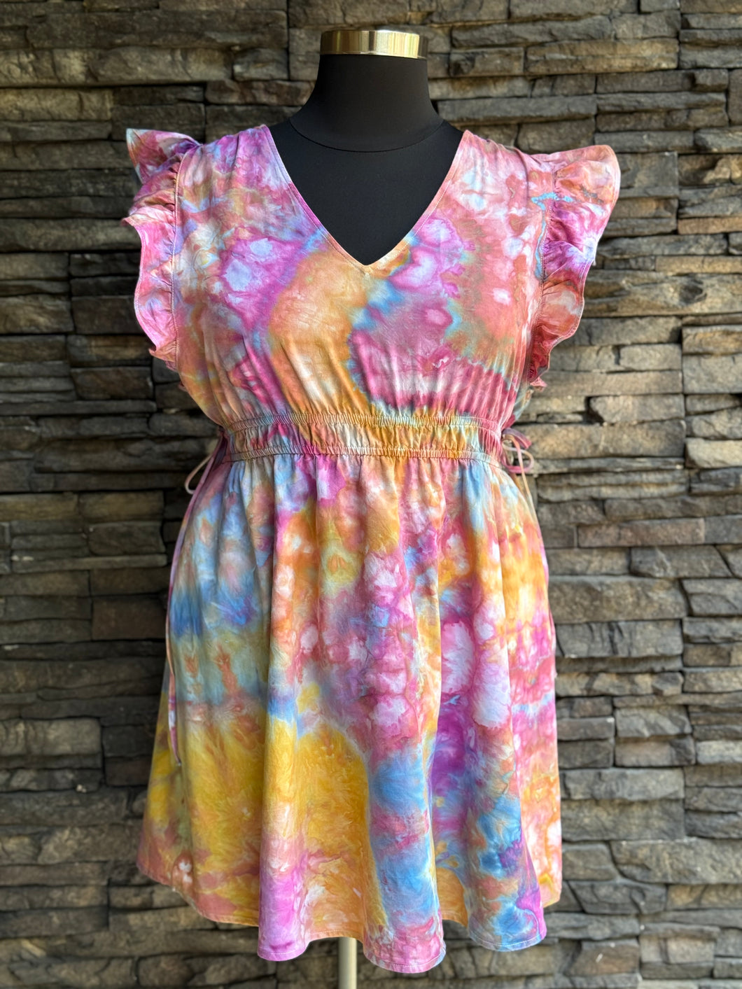 Women’s XL Geode Flutter Sleeve Dress with Pockets in ‘Bird Song’