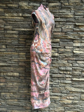 Load image into Gallery viewer, Women’s Small Geode Mockneck Bodycon Maxi Dress with Side Ruching in ‘Smoke &amp; Roses’
