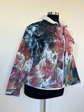 Load image into Gallery viewer, Women’s XL Ice Dyed Boyfriend Sherpa Lined Denim Jacket in ‘Pinot Sage’
