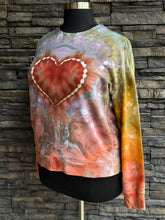 Load image into Gallery viewer, Women’s XL Heart Pullover Sweatshirt with Pockets &amp; Thumbholes in ‘Rustic Rainbow’
