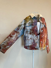 Load image into Gallery viewer, Custom Ice Dyed Sherpa Lined Denim Jacket in ‘Rustic Rainbow’ for Jennifer
