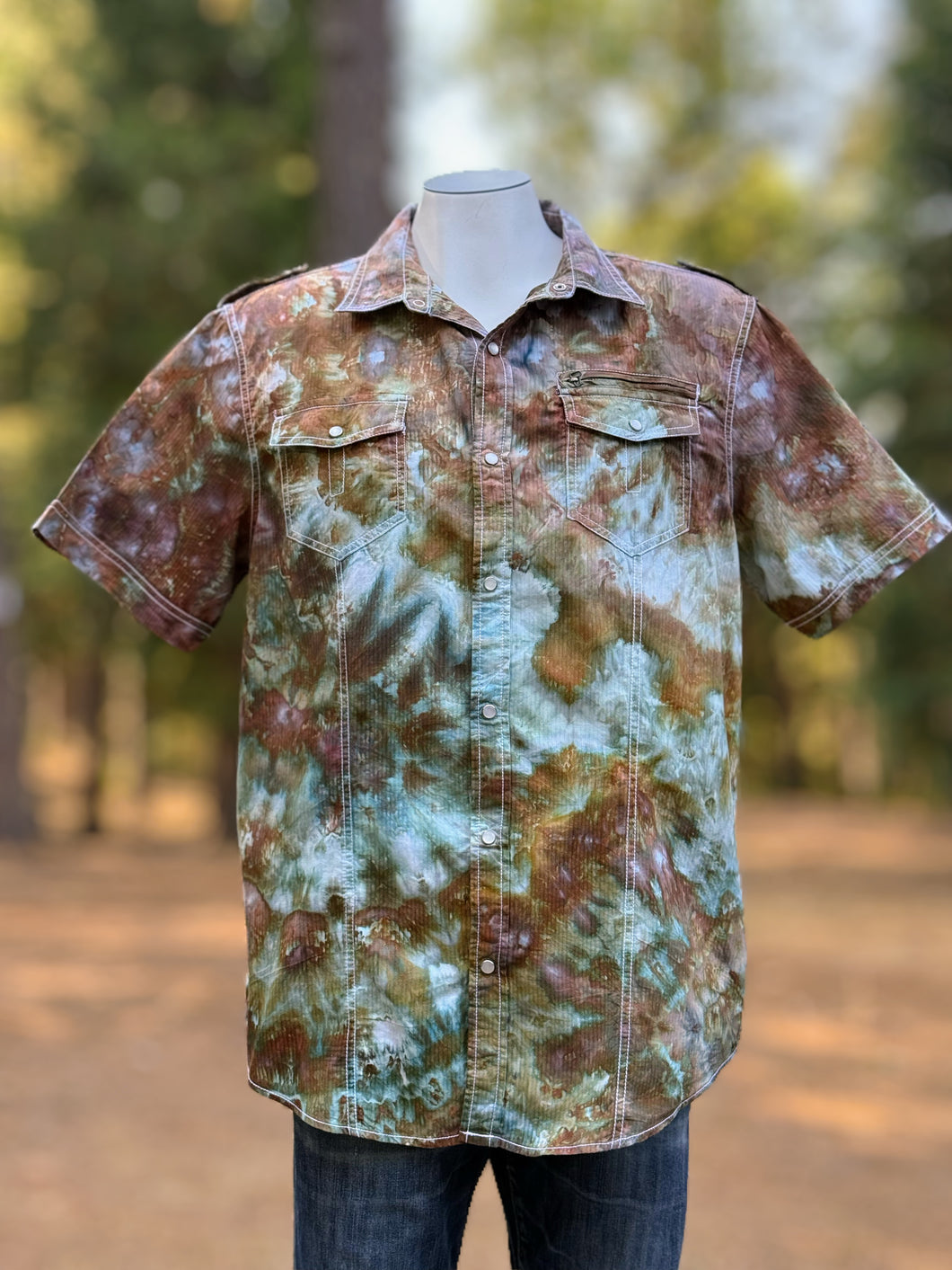 Men’s XL Geode Pearl Snap Button Up Short Sleeved Shirt in ‘Wild Thing’