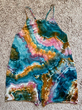 Load image into Gallery viewer, Women’s Large Geode Harem Shorts Romper in Aqua, Gold &amp; Pink
