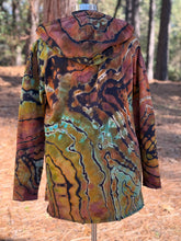 Load image into Gallery viewer, Custom Reverse Geode Hooded Cardigan in ‘Gold Dust’ for Sherry
