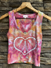 Load image into Gallery viewer, Women’s Small V-neck Cropped Tank Top with Heart in ‘Bird Song’
