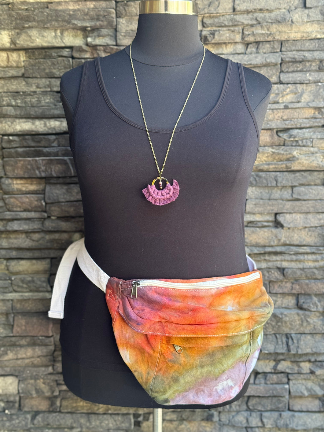 Adult Cotton Canvas Crossbody XL Geode Fanny Pack in ‘Rustic Rainbow’