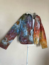 Load image into Gallery viewer, Women’s XL Upcycled Sherpa Lined Denim Jacket in ‘Rustic Rainbow’
