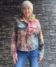 Load image into Gallery viewer, Women’s Large (can fit a medium, too) Ice Dyed Sherpa Lined Denim Jacket in ‘Pinot Sage’
