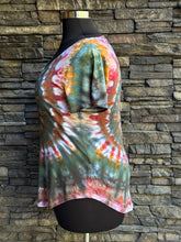 Load image into Gallery viewer, Women’s XL V-Neck Short Sleeved Rayon Shirt in ‘Pinot Sage &amp; Teal’
