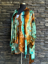 Load image into Gallery viewer, Women’s One Size (fits large-3X best) Hand-sewn Geode Bamboo Velour Duster Kimono in ‘Boulder Turquoise’
