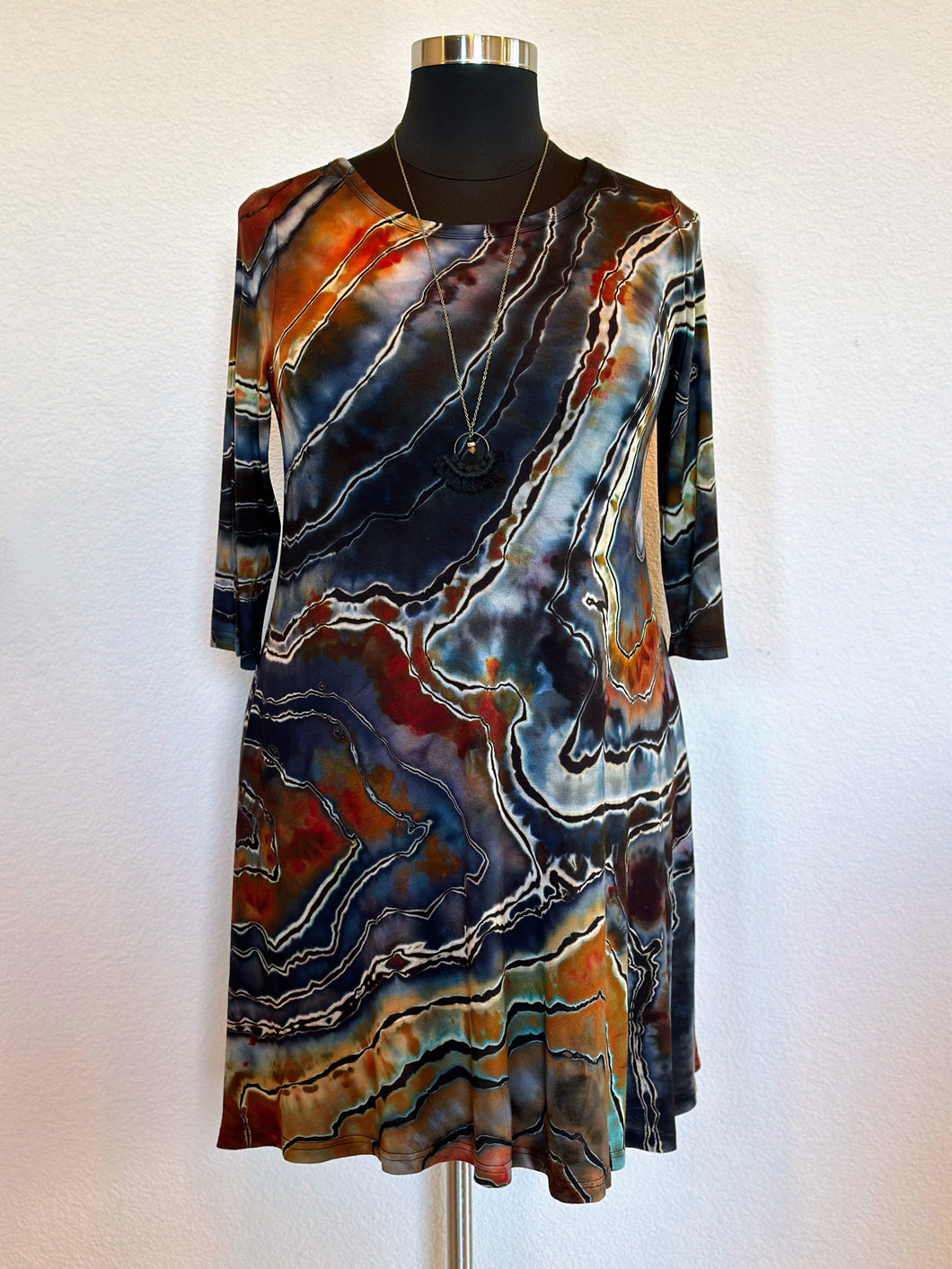 Custom Reverse Geode 3/4 Sleeve Dress with Pockets in ‘Midnight Jasper’ for Stephanie