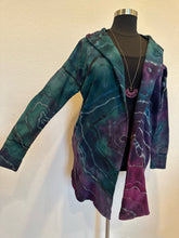 Load image into Gallery viewer, Custom Reverse Geode Hooded Sweatshirt Cardigan in ‘Mermaid’ for Rosie
