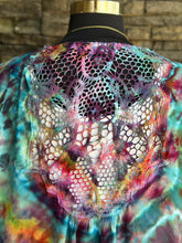 Load image into Gallery viewer, Women’s Medium-3X Geode Asymmetrical Rayon Kimono with Lace Back &amp; Tassel Hem in ‘Cosmic Eyes’
