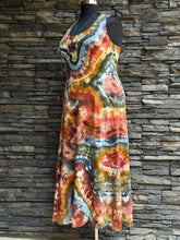 Load image into Gallery viewer, Women’s XL Pact Organic Cotton Geode Fit &amp; Flare Open Criss-Cross Back Maxi Dress with Pockets in ‘Rustic Rainbow’
