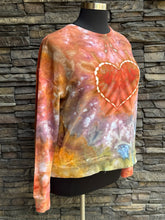 Load image into Gallery viewer, Women’s XXL (can fit an XL, too) Heart Pullover Sweatshirt with Thumbholes &amp; Pockets in ‘Rustic Rainbow’
